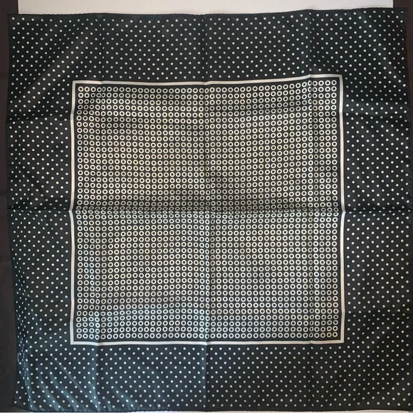 Vintage Black and White Circle Pattern Scarf, 26" square - Picture 2 of 2